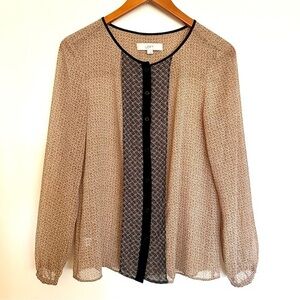 Loft Sheer Long Sleeve Top Tan Black Size Small